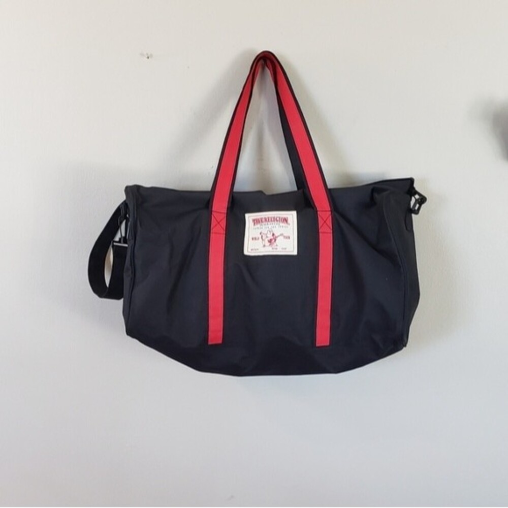 True Religion Black and Red Duffel Bag